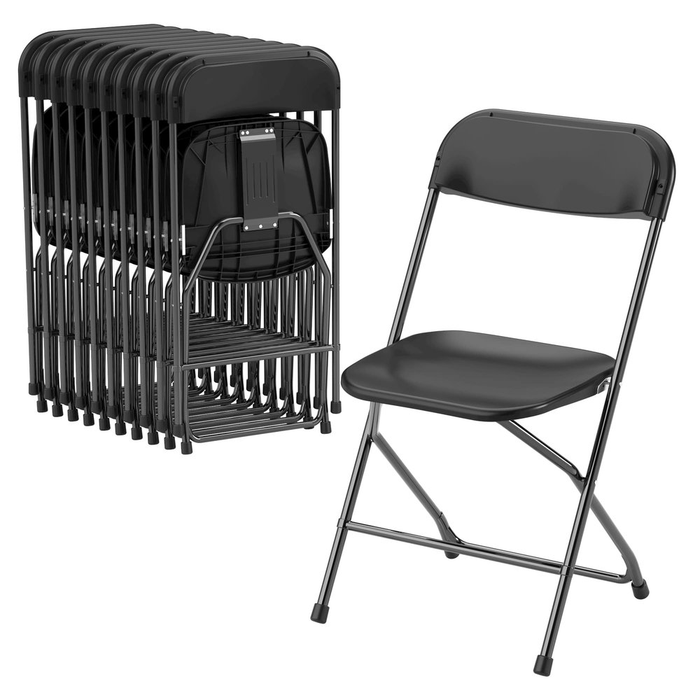 Allpop 10 Pack Plastic Folding Chair, 300lb Capacity, Portable Commercial Chair with Steel Frame for Home Office Wedding Party Indoor Outdoor Events, Stackable, Black