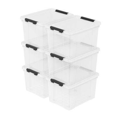Sandmovie 6 Pack 22 Quart Clear Plastic Storage Bins with Wheels & Latching Lids - Stackable Organizer for Home, Dorm, Office & Pantry