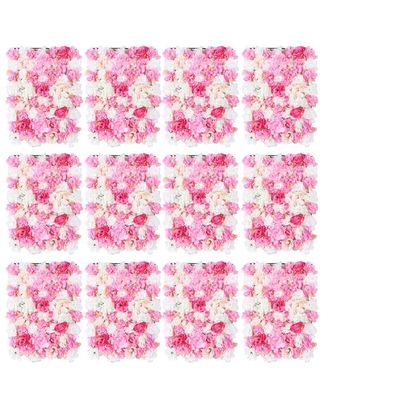 12 Pack Artificial Flower Wall Panels 24" x 16" Pink&White Faux Hydrangea and Rose Artificial Flower Backdrop Panels for Wedding Party Event Flower Wall Decor