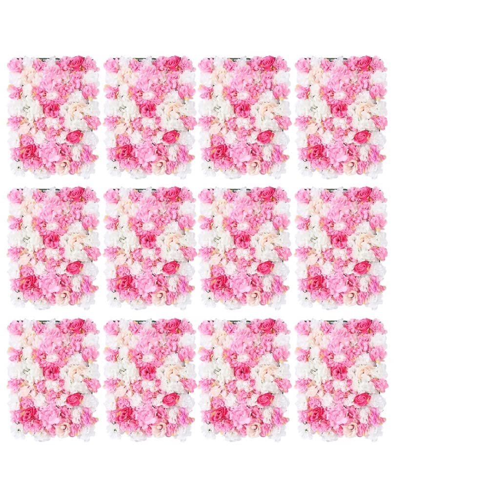 12 Pack Artificial Flower Wall Panels 24" x 16" Pink&White Faux Hydrangea and Rose Artificial Flower Backdrop Panels for Wedding Party Event Flower Wall Decor