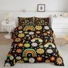 Funky 60s 70s Comforter Set for Kids Boys Girls,Groovy Flower Bedding Set Full,Colorful Hippie Floral Quilt Set Cartoon Rainbow Planet Mushroom Daisy Cherry Love Peace Duvet Insert with 2 Pillowcases view 1