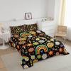 Funky 60s 70s Comforter Set for Kids Boys Girls,Groovy Flower Bedding Set Full,Colorful Hippie Floral Quilt Set Cartoon Rainbow Planet Mushroom Daisy Cherry Love Peace Duvet Insert with 2 Pillowcases view 2