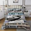 Manfei Lake House Theme Kids Bedspread King Size,Boating Fishing Happy Camping Coverlet Set,Girls Boys Adults Room Decor,Old Wooden Board Quilted Coverlet,Rustic Farmhouse Bedding Quilt,2 Pillowcases view 2