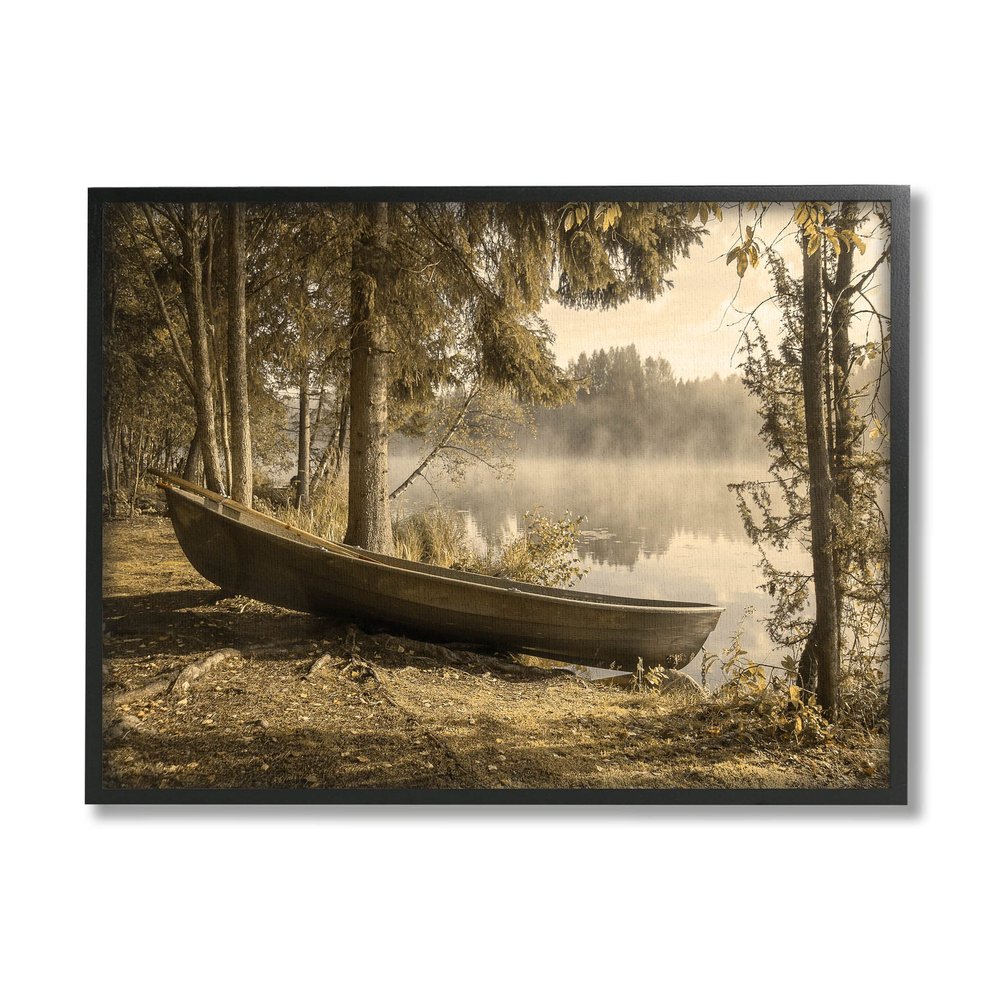 Stupell Industries Lakeside Canoe Forest Wilderness Giclee Framed Wall Art, Design by Lil' Rue