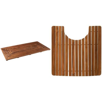 Bare Decor Giza Teak Shower Mat (35.5" x 19.75") and Peter Teak Toilet Mat (20" x 18")