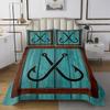 Fish Hook Anchor Kids Bedspread King Size,Lake House Nautical Coverlet Set,Girls Boys Adults Room Decor,Rustic Farmhouse Wooden Plank Cabin Quilted Coverlet,Blue Retro Bedding Quilt,2 Pillowcases view 2