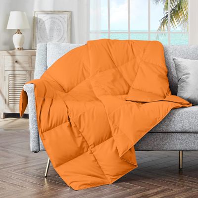 puredown Soft Feather Down Throw Blanket Lightweight Packable Couch Throw for Indoor and Outdoor Use,Throw 50"X70", Orange