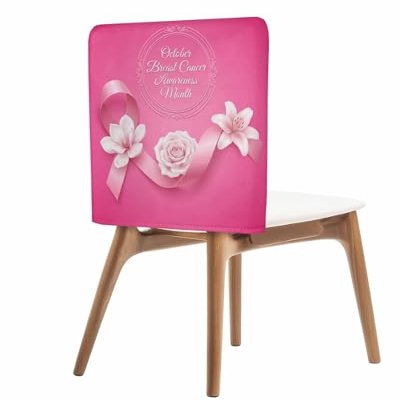 AMZRicher Careing Breast Cancer Chair Back Covers for Dining Chairs 4 Pack, Blush Pink Ribbon Healing Inspirationa Washable Stretchable Chair Slipcover Back Chair Protector for Wedding Party