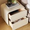 CraftThink 2-Drawer Nightstand, Modern Bed Side Table Solid Wood Frame Leather Bedside Table Nightstand for Bedroom, Light Brown 2-Piece 16" L x 16" W x 19.5" H view 4
