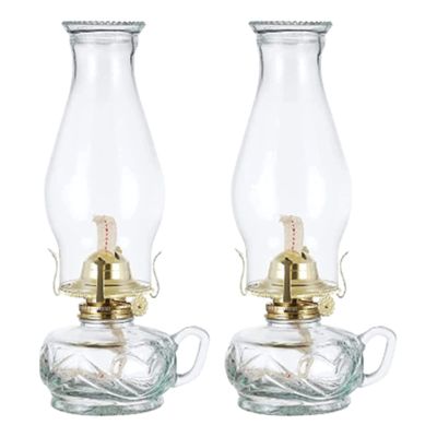 SYALEO Oil Lamp Lantern Retro Glass Kerosene Lamp 2 Pieces Chamber Oil Lamp Antique Clear Hurricane Lamp w/Adjustable Fire Wick Emergency Lighting for Indoor Outdoor Use Tabletop Decor