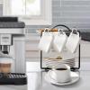 Lareina 7-Ounce Porcelain Cappuccino Cups Set of 6, Stackable Coffee Cups with Saucers, Spoons and Metal Stand-for Specialty Coffee Drinks, Cappuccino, Latte, Americano and Tea, White view 4