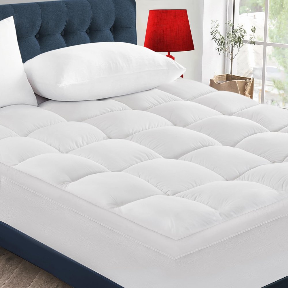 CYMULA California King Mattress Topper - Extra Thick Cooling Mattress Pad Cover for Back Pain - Soft Mattress Protector Bed Topper Pillow Top with 8-21 Inch Deep Pocket 3D Snow Down Alternative Fill
