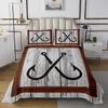 Manfei Fish Hook Fishing Kids Bedspread Twin Size,Rustic Farmhouse Cabin Wooden Door Coverlet Set,Girls Boys Adults Room Decor,Anchor Nautical Quilted Coverlet,Grey Retro Bedding Quilt,1 Pillowcase view 2