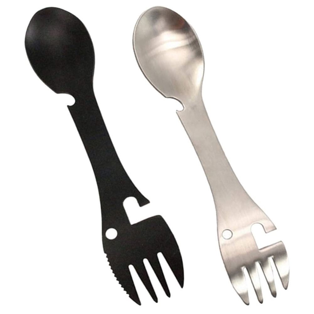 BESPORTBLE 2pcs Multifunctional Outdoor Spork Utensil Spoon Fork and Bottle Opener for Camping Hiking and Travel Compact and Lightweight Design