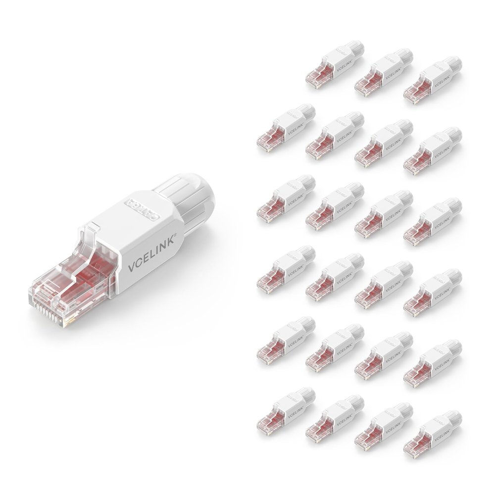 VCELINK Cat6A Tool-Free RJ45 Connector 24-Pack, Gold-Plated, UTP 23-26AWG