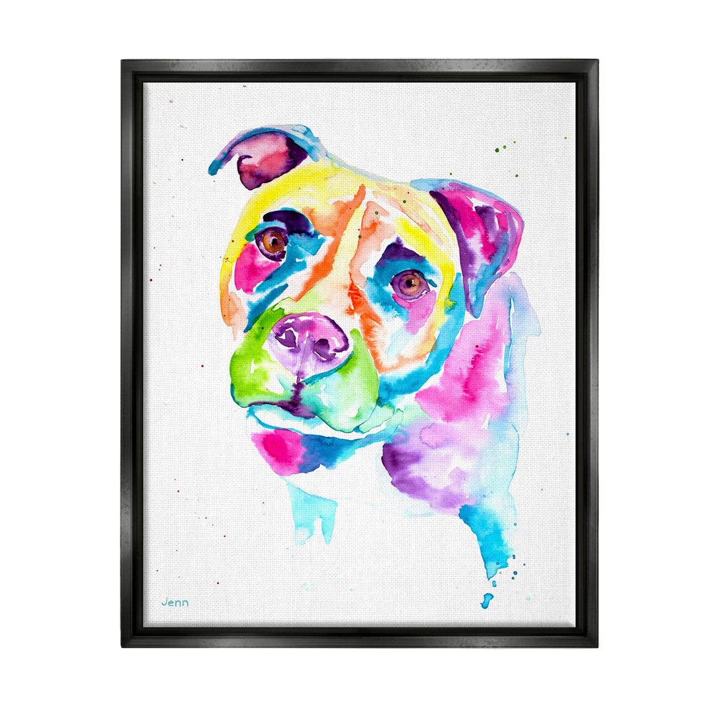 Stupell Industries Pit Bull Casual Watercolor Style Floating Framed Wall Art, Design by Jen Seeley