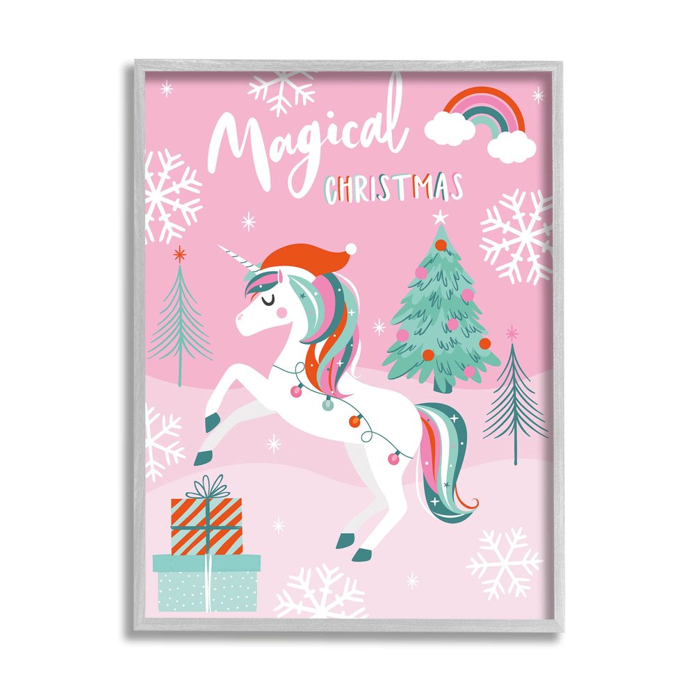 Stupell Industries Magical Christmas Pink Unicorn Giclee Framed Wall Art, Design by Angela Nickeas