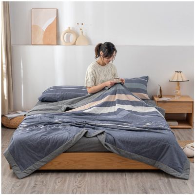 Summer Quilt Double, Lightweight 100% Natural Yarn-Dyed Washed Cotton Plaid Pattern Bedspreads for All Season, Soft and Breathability Summer Coverlet ,V,150x200cm