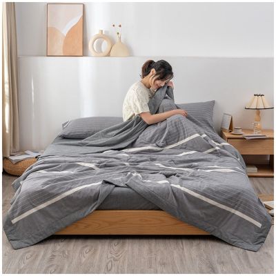 Summer Quilt Double, Lightweight 100% Natural Yarn-Dyed Washed Cotton Plaid Pattern Bedspreads for All Season, Soft and Breathability Summer Coverlet ,T,150x200cm