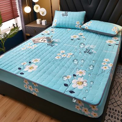FCLDESHOP Breathable Mattress Protector,Children's Room Quilted Waterproof Bed Sheet, Kids Cartoon Print Non-Slip Mattress Sheet Mattress Cover Pillowcase,Blue,200 * 220m (3pcs)