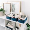 OrganiHaus Small Fabric Storage Baskets for Shelves 3 Pack, 12x08in Closet Storage Bins for Shelves, Canvas Baskets for Organizing, Linen Closet Organizers, Cloth Basket, Navy Blue/Off-White view 4