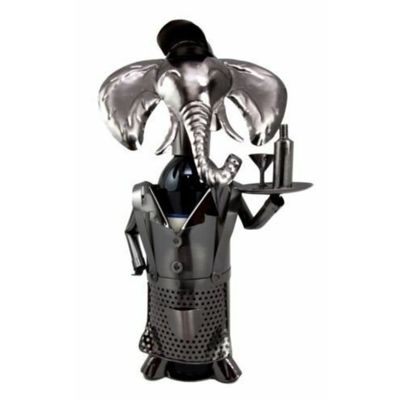 1 Pcs of Pachy Elephant Waiter Hand Made Metal Wine Bottle Holder Caddy Decor 14.25" H