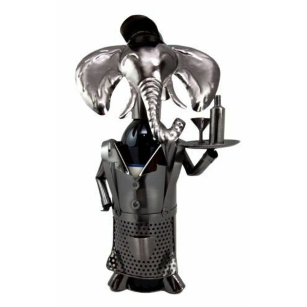 1 Pcs of Pachy Elephant Waiter Hand Made Metal Wine Bottle Holder Caddy Decor 14.25" H
