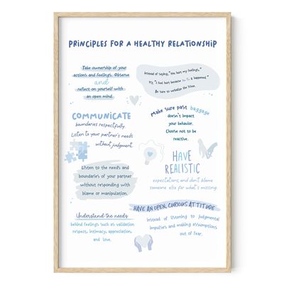 HAUS AND HUES Motivational Positive Quotes - Principles for a Healthy Relationship Mental Health Poster, Counseling Inspirational Poster for Office, Mental Health Art Print Individual (Unframed 24x36)