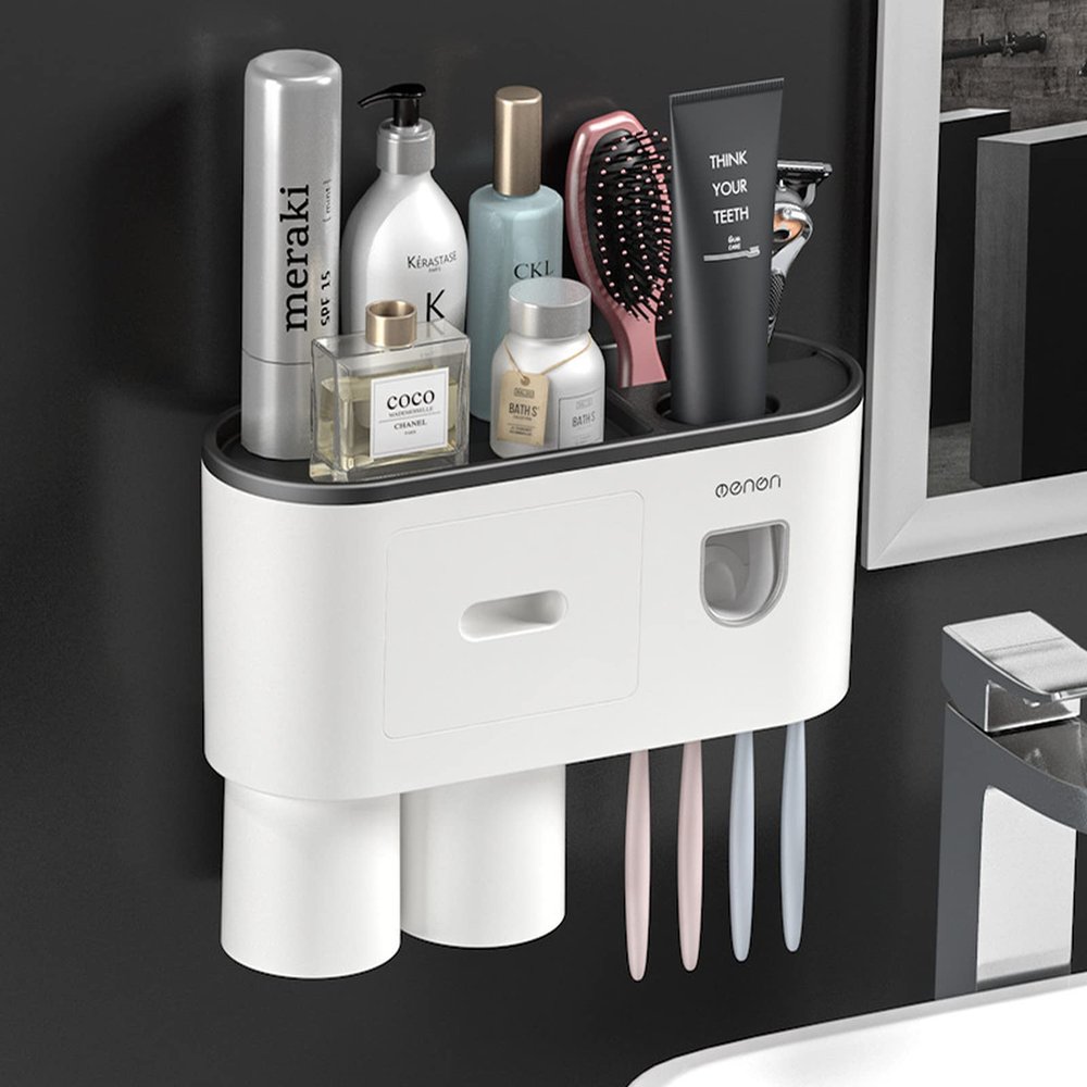 Creative toothbrush shelf, non-perforated toothbrush cup, wall-mounted toilet, automatic toothpaste squeezing device