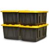 HOMZ 4-Pack Durabilt Tote, Heavy Duty Plastic Storage Bins with Lids, 27 Gallon, Black/Yellow - Stackable Organizing Containers for Home, Garage, and Shed view 1