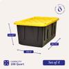 HOMZ 4-Pack Durabilt Tote, Heavy Duty Plastic Storage Bins with Lids, 27 Gallon, Black/Yellow - Stackable Organizing Containers for Home, Garage, and Shed view 2