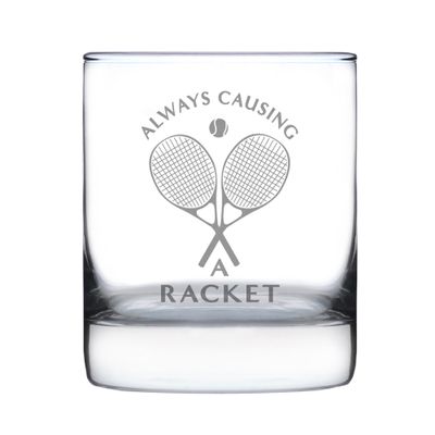 Bevvee Causing A Racket - Whiskey Rocks Glass - Funny Tennis Themed Decor and Gifts - 10.25 Oz Glasses