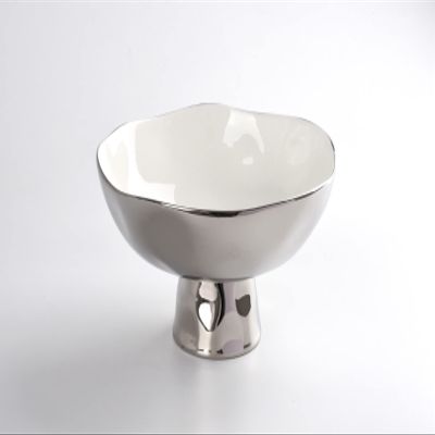Pampa Bay Titanium-Plated Porcelain Footed Bowl, 10 Inch, Silver/White Tone, Oven, Freezer, Dishwasher Safe