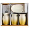 NOBRIM Bathroom Accessory Yellow Glaze Gradient Ceramic Wash Set 4 Piece Bathroom Accessories Set, with Toothbrush Holder, Soap Dish, Tumbler, Soap Dispenser Bathroom Wash Set view 4