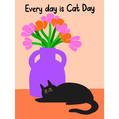 Wee Blue Coo Every Day is Cat Day Flower Vase Premium Wall Art Canvas Print 18X24 Inch