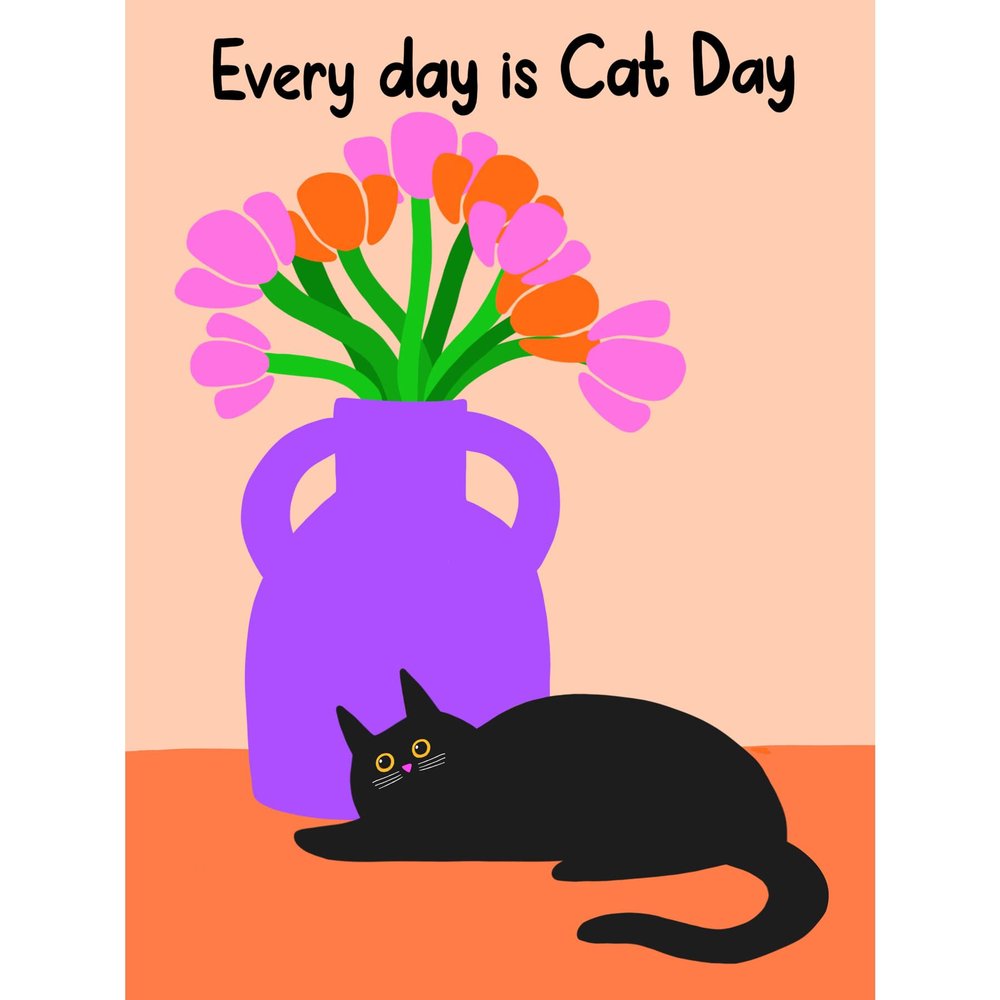 Wee Blue Coo Every Day is Cat Day Flower Vase Premium Wall Art Canvas Print 18X24 Inch