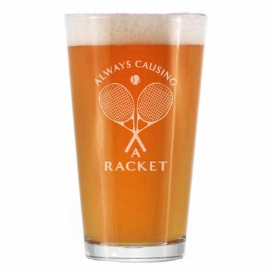 Bevvee Causing A Racket - Pint Glass for Beer - Funny Tennis Themed Decor and Gifts - 16 Oz Glasses