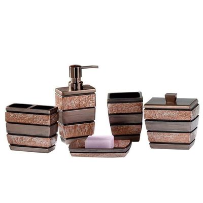 NOBRIM Bathroom Accessory Bathroom Accessories Set 5-Piece, Resin Vintage Toiletries Soap Dispenser, Soap Dish, Tumbler, Toothbrush Holder, Cotton Swab Box Bathroom Wash Set