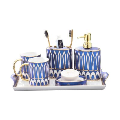 NOBRIM Bathroom Accessory Ceramics Bathroom Accessories Set 6-Piece Bathroom Wash Set Soap Dispenser Toothbrush Holder Toothbrush Cup Soap Dish Tray Sets Bathroom Wash Set
