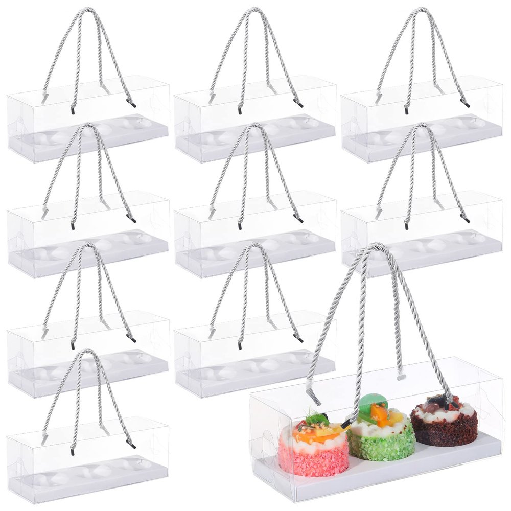 Thenshop 20 Pcs 9 x 3 x 3 Inch Clear Cupcake Boxes with Handle and Inserts 3 Count Portable Pastry Packaging for Cupcakes Carrier Muffin Bakery Containers Mothers Day Wedding Party(White)