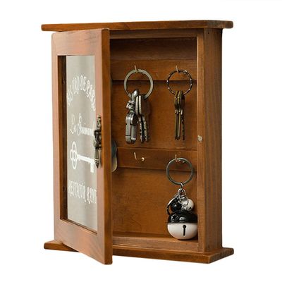 Tnfeeon Retro Wall Key Box Floating Decorative Key Cabinet Shelf Wall Mount with Key Hooks and Key Holder (Brown)