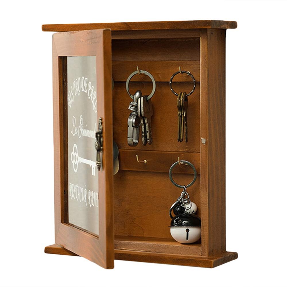 Tnfeeon Retro Wall Key Box Floating Decorative Key Cabinet Shelf Wall Mount with Key Hooks and Key Holder (Brown)