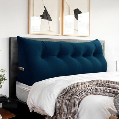 BNCKTRD Triangle Headboard Pillow - 3 in 1 Large Bed Pillow as Wedge Reading Pillow, Large Couch Daybed Pillow or Positioning Support Backrest Back Cushion for Sitting in Bed Velvet Queen Deep Blue