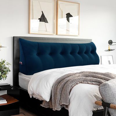 BNCKTRD Triangle Headboard Pillow - 3 in 1 Large Bed Pillow as Wedge Reading Pillow, Large Couch Daybed Pillow or Positioning Support Backrest Back Cushion for Sitting in Bed Velvet King Deep Blue