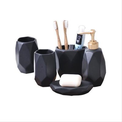 NOBRIM Bathroom Accessory 5-Piece Bathroom Accessories Set Ceramic Diamond Pattern Bathroom Set Soap Dispenser/Toothbrush Holder/Tumbler/Soap Dish Bathroom Wash Set Bathroom Wash Set