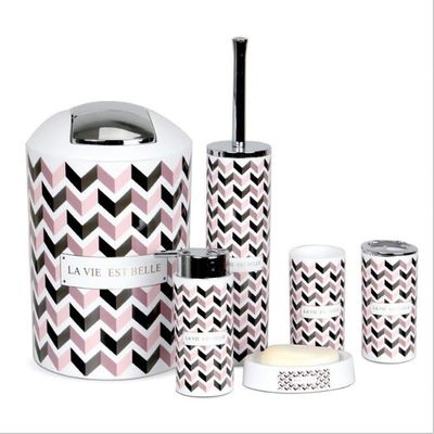 NOBRIM Bathroom Accessory Plastic Wash Sets 6-Pieces Bathroom Accessories Set and Toothbrush Holder,Toothbrush Cup,Soap Dispenser,Toilet Brush Holder,Trash Can Bathroom Wash Set