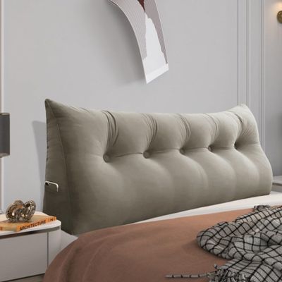 BNCKTRD Headboard Pillow - 3 in 1 Large Bed Pillow as Wedge Reading Pillow, Large Couch Daybed Pillow or Positioning Support Backrest Back Cushion for Sitting in Bed Velvet Queen Beige-Gray