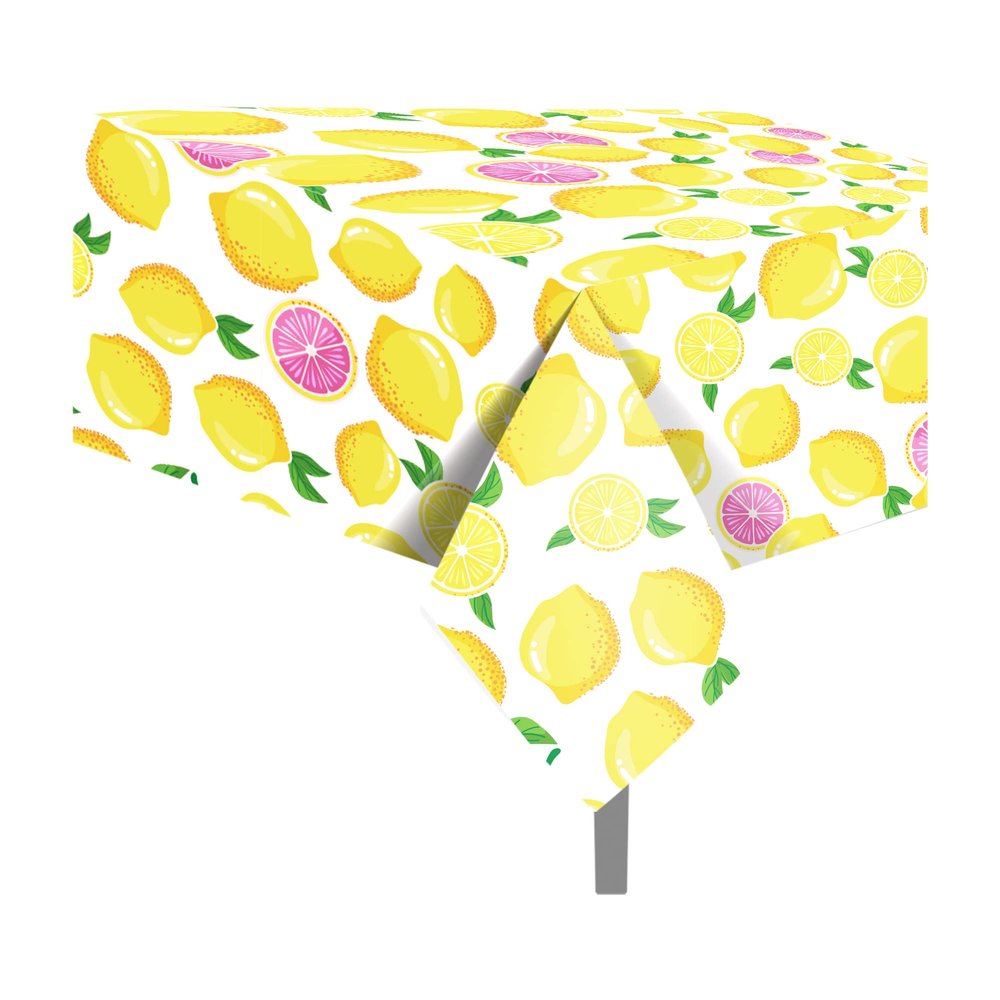 2 Pcs Lemon Plastic Tablecloth, Lemon Summer Table Cover Lemon Disposable Rectangle Table Cover Yellow Lemon Waterproof Table Cloth for Summer Lemon Party Summer Fruit Party Picnic Decor, 54 x 87 Inch