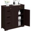 Topeakmart Bathroom Free-Standing Floor Cabinet, Practical Large Storage Cabinet with 4 Drawers and 2 Doors for Kitchen, Entrance Area, Living Room, Adjustable Shelf, Ample Space Espresso view 1