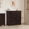Topeakmart Bathroom Free-Standing Floor Cabinet, Practical Large Storage Cabinet with 4 Drawers and 2 Doors for Kitchen, Entrance Area, Living Room, Adjustable Shelf, Ample Space Espresso view 2